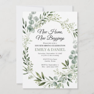 New Home New Beginnings Eucalyptus Housewarming Invitation