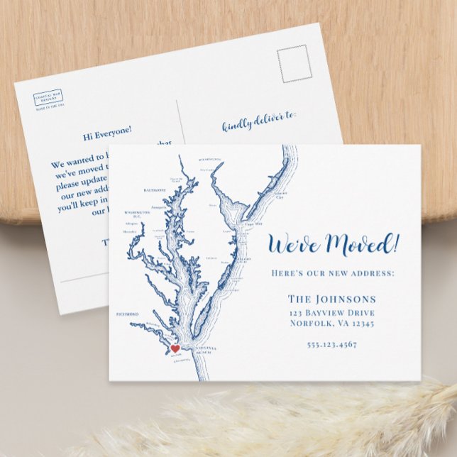 New Home Norfolk VA Map Moving Announcement Postcard (Norfolk VA military moving announcement change of address postcard from Coastal Map Designs)