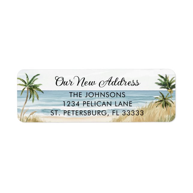 New Home Palm Trees Beach Scene Return Address (Front)