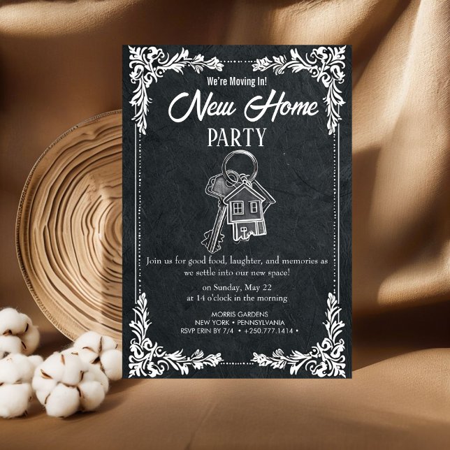 New Home Party Invitation Elegant Chalkboard Hou (Créateur téléchargé)