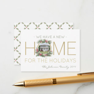 New Home Photo Christmas Wreath Change of Address Enclosure Card