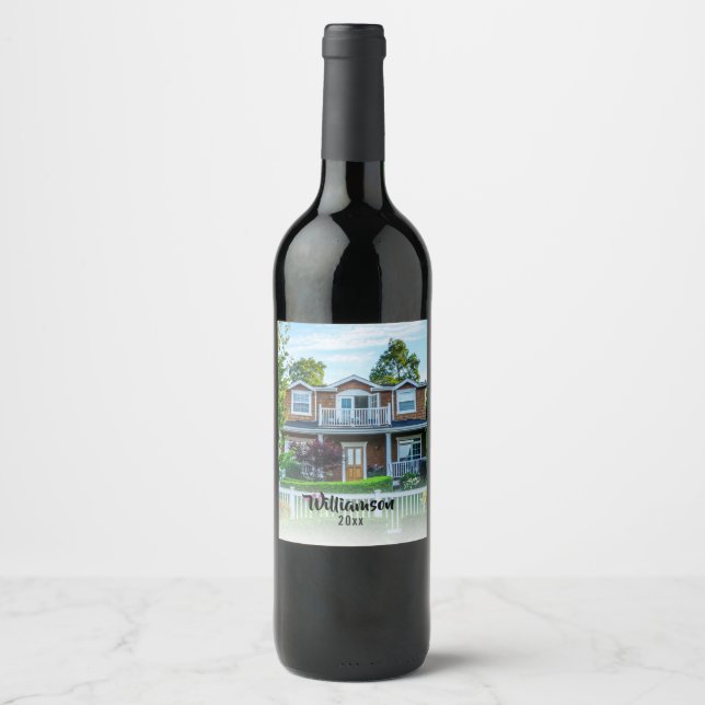 New Home Photo Year Housewarming Client Gift Wine Label (Front)