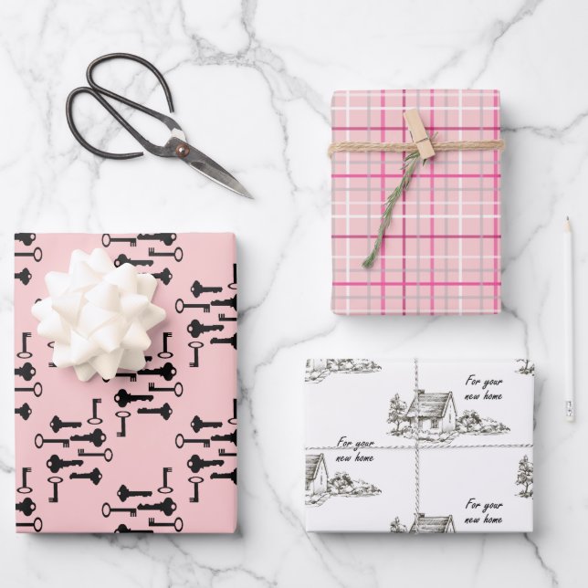 New Home Pink Assortment of Wrapping Paper Sheets (Front)