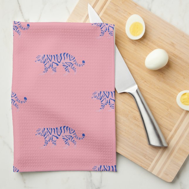 New Home Pink & Navy Tiger Pattern Kitchen Towel (Quarter Fold)