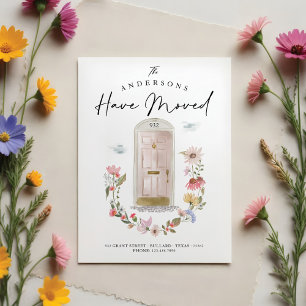 New Home Pink Watercolor Door Wildflower Floral Announcement