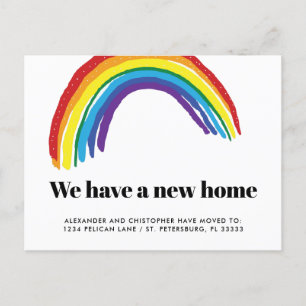 New Home Rainbow Gay Couple Moving Announcement Postcard