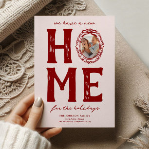 New Home Red Pink Doodle Christmas Holiday Card