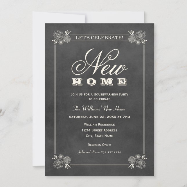 New Home Rustic Black Chalkboard Housewarming Invitation (Front)