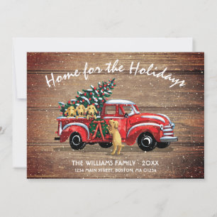New Home Rustic Vintage Red Truck Dog Moving Announcement