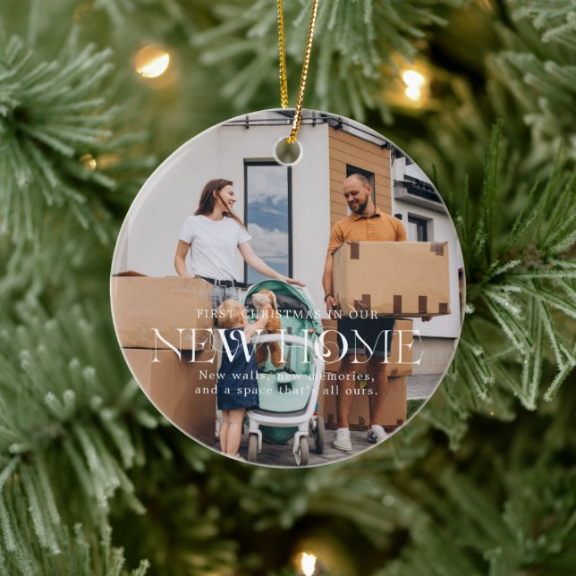New Home | Sentimental Photo Keepsake Christmas  Ceramic Ornament (Tree)