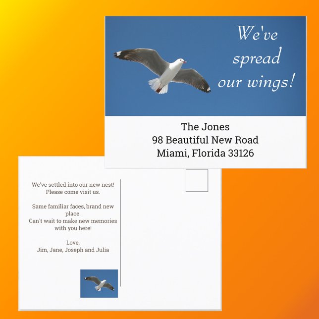 New Home Simple White Seagull Budget Moving Announcement Postcard (Front & Back with Background)