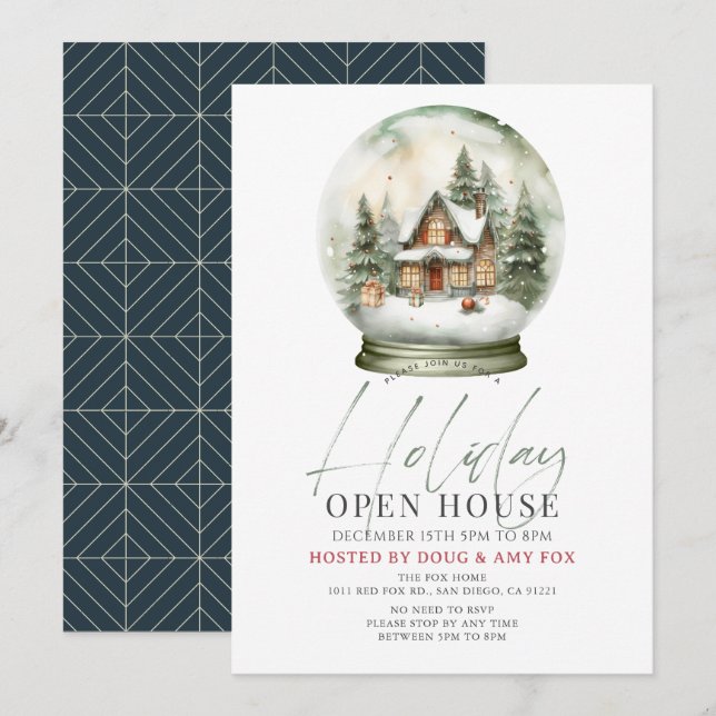 New Home Snow Globe Christmas Holiday Open House Invitation (Front/Back)