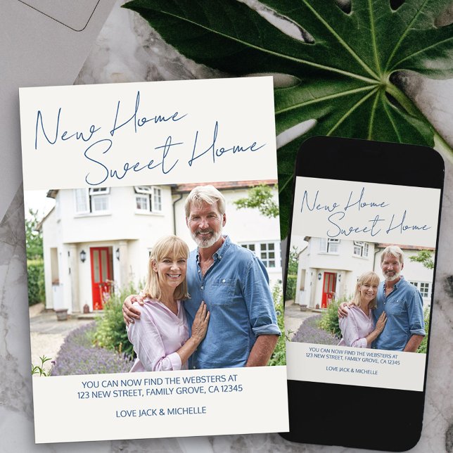 New Home Sweet Home Casual Script Photo Moving Announcement (home sweet home new address photo card available printed or as printable digital download)