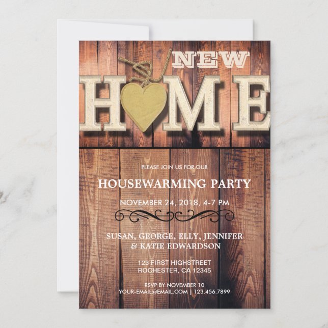 New home sweet home rustic housewarming party invitation (Front)