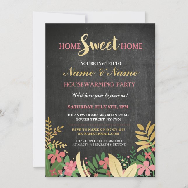 New Home Sweet House Warming ChalkBoard Key Invite (Front)