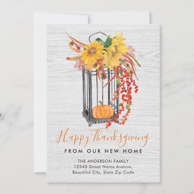 New Home Thanksgiving Floral Pumpkin Fall Moving Announcement (Front)