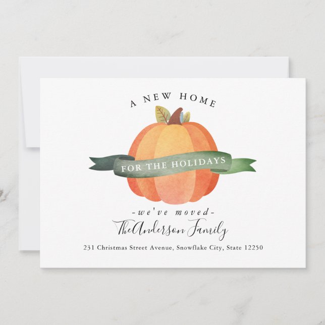 New Home Thanksgiving Pumpkin Moved Holiday Moving Announcement (Front)
