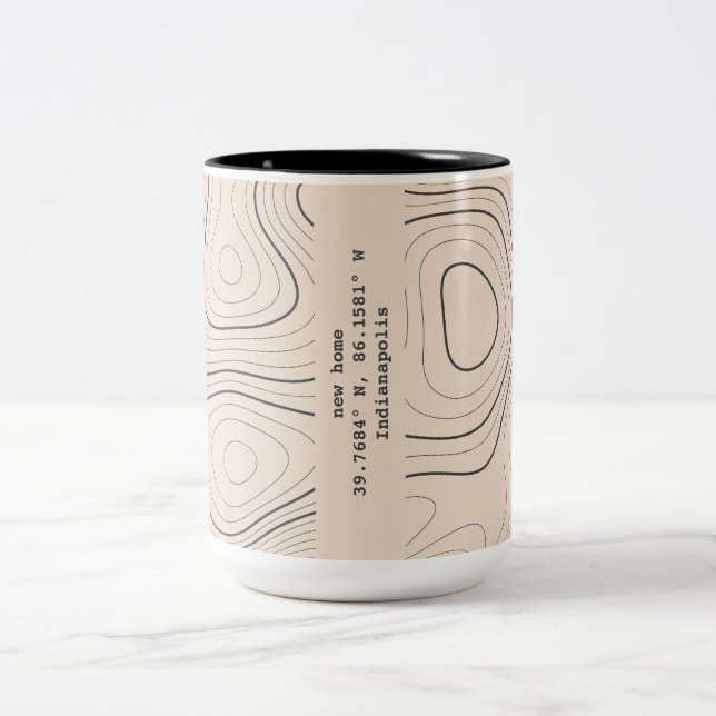 New Home Topography Coordinates House Warming Gift Two-Tone Coffee Mug (Center)