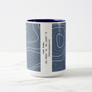 New Home Topography Coordinates House Warming Gift Two-Tone Coffee Mug