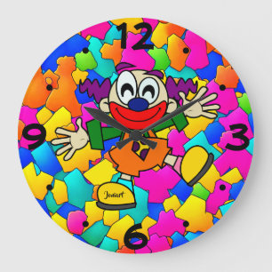 New Home Wall Room Timepiece Colourful Clown Kids Large Clock