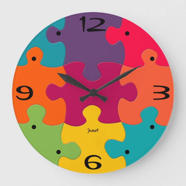 New Home Wall Timepiece Colourful Puzzle Pieces La Large Clock (Front)