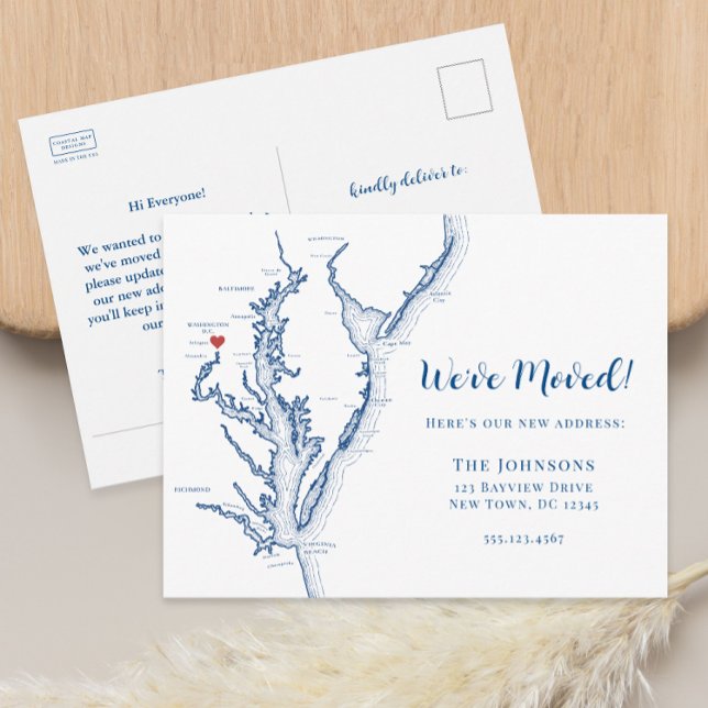 New Home Washington DC Map Moving Announcement Postcard (Washington DC Govt military moving announcement change of address postcard from Coastal Map Designs)