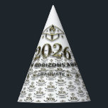 New Horizons Ahead / Graduation Party Hat<br><div class="desc">✨ Custom 2026 graduation party hat.
Features a repeat pattern and gold emblem design.
✨ Custom graduation party hat for class of 2026.
Design with repeating pattern and gold emblem.</div>