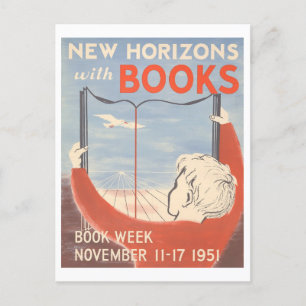 "New Horizons with Books" Vintage Library Poster  Postcard