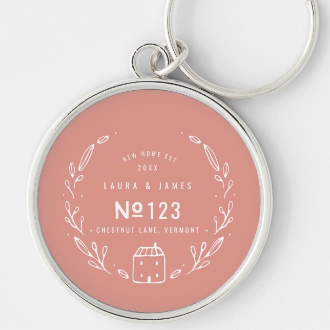 New house hand drawn floral design keychain (Front)