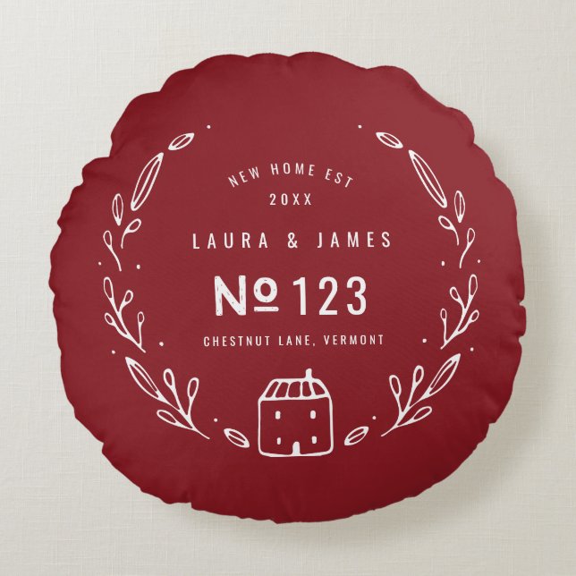 New house hand drawn floral design round pillow (Front)