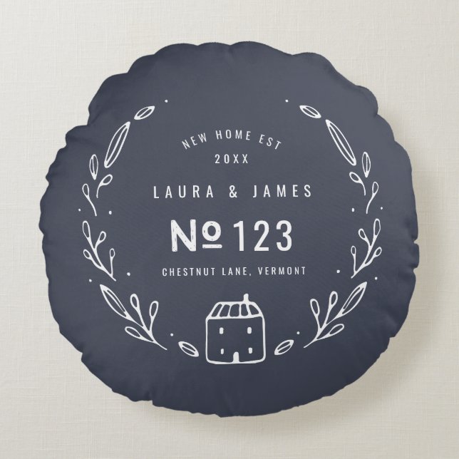 New house hand drawn floral design round pillow (Front)