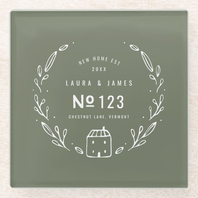 New house hand drawn floral glass coaster (Front)