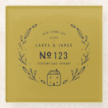 New house hand drawn floral glass coaster<br><div class="desc">New house hand drawn floral design. With space for the couples name,  house number,  address and year. Part of a collection. "background colour can be changed</div>