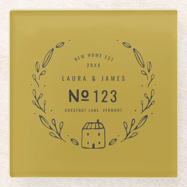 New house hand drawn floral glass coaster (Front)