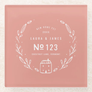 New house hand drawn floral glass coaster