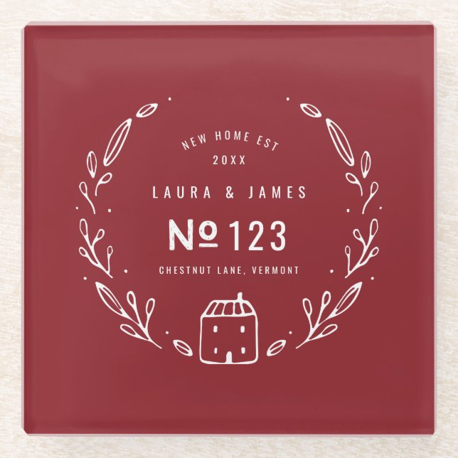 New house hand drawn floral glass coaster (Front)