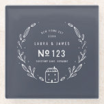 New house hand drawn floral glass coaster<br><div class="desc">New house hand drawn floral design. With space for the couples name,  house number,  address and year. Part of a collection. "background colour can be changed</div>
