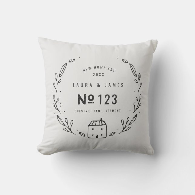 New house hand drawn floral throw pillow (Front)