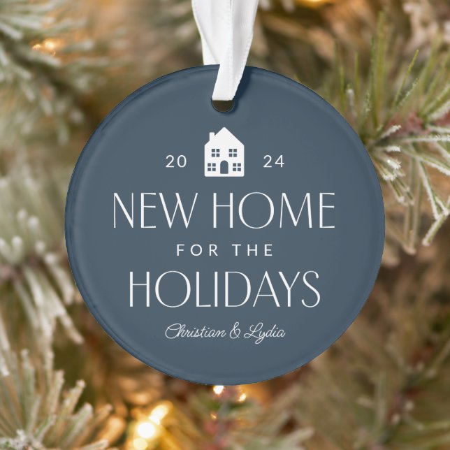 New house one photo navy blue Christmas Ornament (Tree)