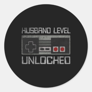 New Husband Level Unlocked Just Married Gamer Bach Classic Round Sticker
