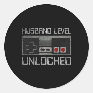 New Husband Level Unlocked Just Married Gamer Bach Classic Round Sticker