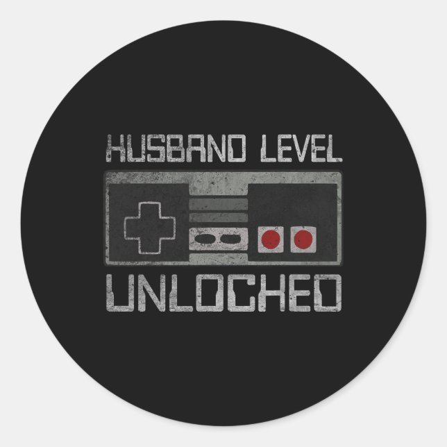 New Husband Level Unlocked Just Married Gamer Bach Classic Round Sticker (Front)