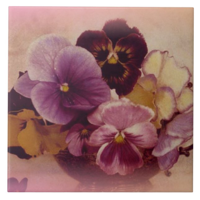 NEW ITEM LARGE PANSEY TRIVET/TILE TILE (Front)