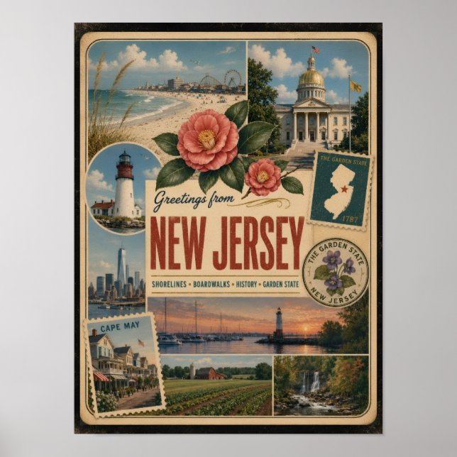 New Jersey Authentic Vintage Style Poster (Front)