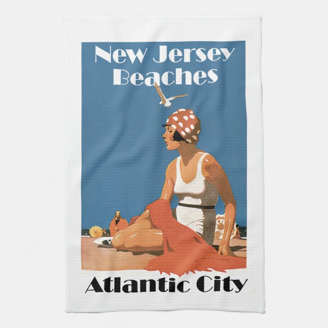 New Jersey Beaches ~ Atlantic City Kitchen Towel (Vertical)