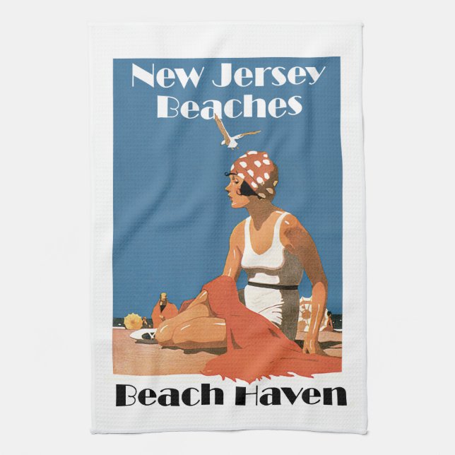 New Jersey Beaches ~ Beach Haven Kitchen Towel (Vertical)