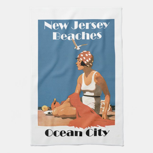 New Jersey Beaches ~ Ocean City Kitchen Towel (Vertical)