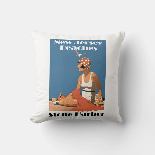 New Jersey Beaches ~ Stone Harbour Throw Pillow (Front)