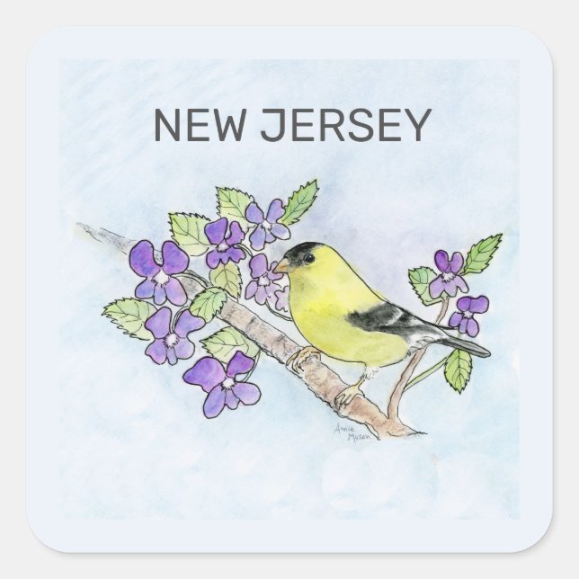 New Jersey bird and flower Square Sticker (Front)
