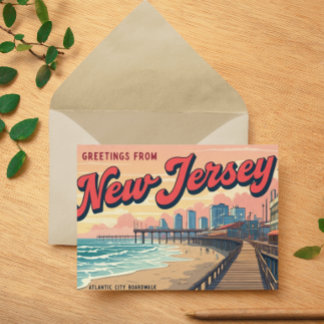 New Jersey Boardwalk Nostalgia Print Holiday Postcard